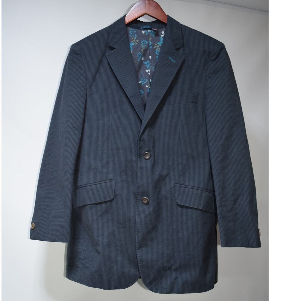 Ted Baker Men’s Size 3 Medium Navy Pinstripe Blazer Floral Lining Sport Coat